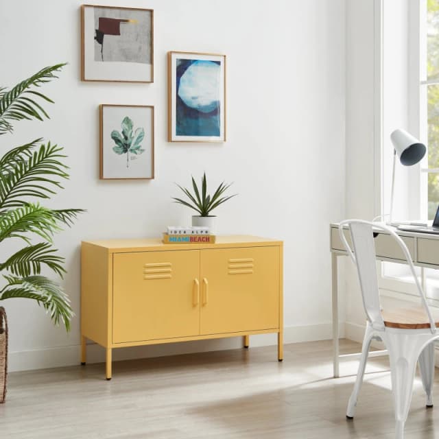 FurnitureboxUK FurnitureboxUK Teksi Modern Metal 2 Door Sideboard in Mustard Mustard One Size Unisex 5056657188436