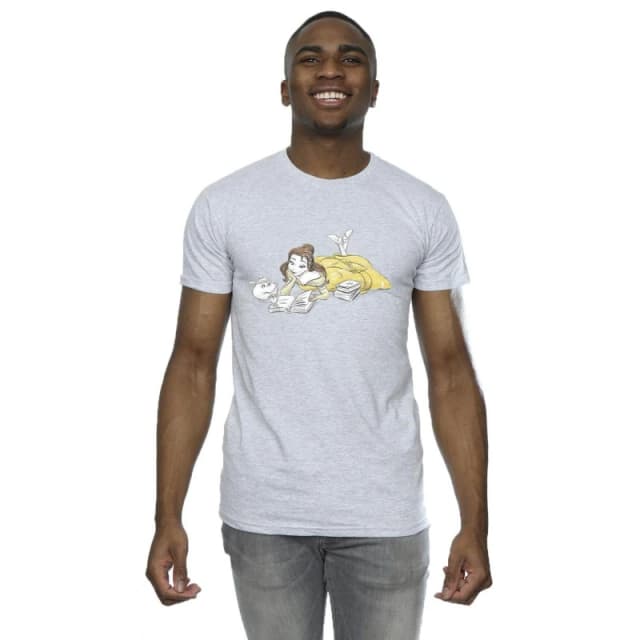 Disney Men Beauty And The Beast Belle Reading T-Shirt in Grey Size: Small Grey S Male 5063153494305