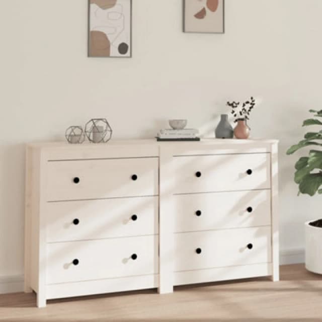 vidaXL Sideboard White 140x35x80cm Solid Wood Pine, White 3114080