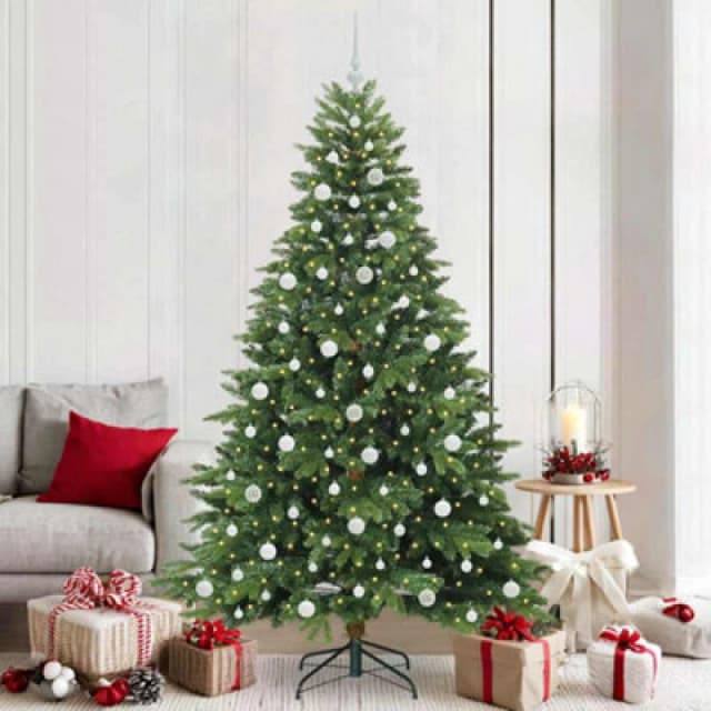 vidaXL Artificial Christmas Tree with 300 LEDs, White Balls Green 210 x 132cm PE and PVC, Green 3397565