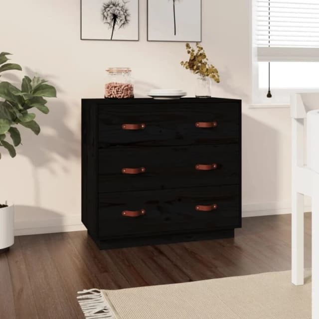 Vidaxl Sideboard Black 80X40X75cm Solid Wood Pine, Black 820111