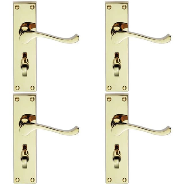 Loops 4x PAIR Victorian Scroll Handle on Bathroom Backplate 155 x 41mm Polished Brass Metallics