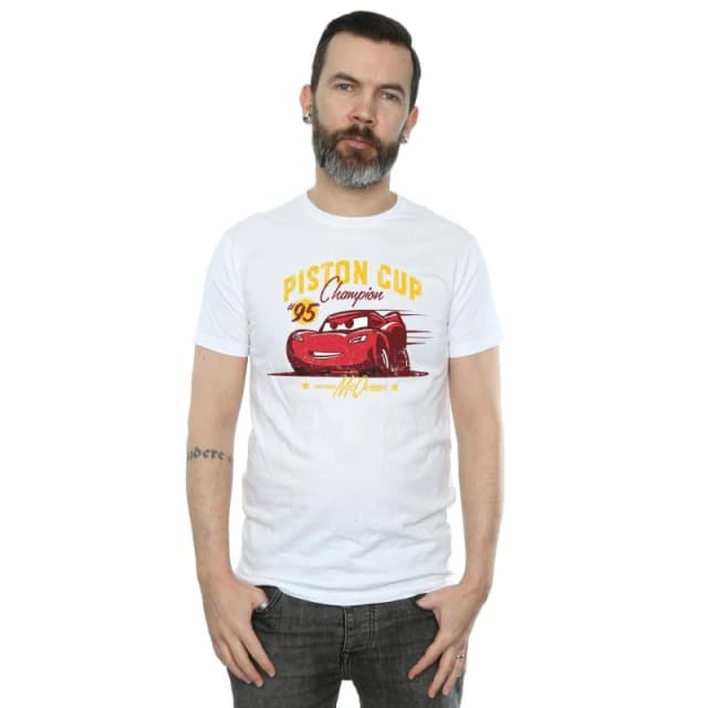 Disney Men Cars Piston Cup Champion T-Shirt in White Size: Small White S Male 5057245928939