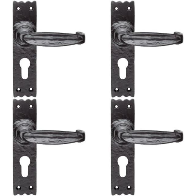 Loops 4x PAIR Creased Style Lever on Slim Euro Lock Backplate 156 x 38mm Black Antique Black