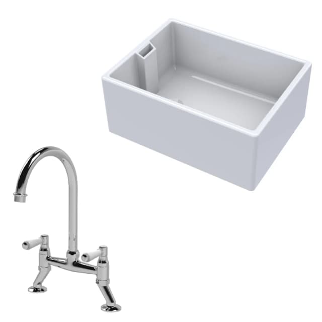 Balterley Fireclay 1 Bowl Belfast Sink Mixer Tap 615mm Silver