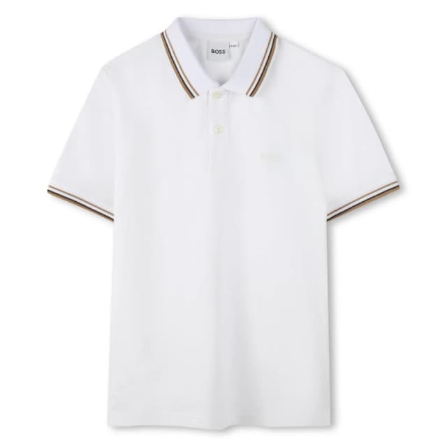 Boss Kids Colour Block Short Sleeve Polo Shirt White male 4 Yrs