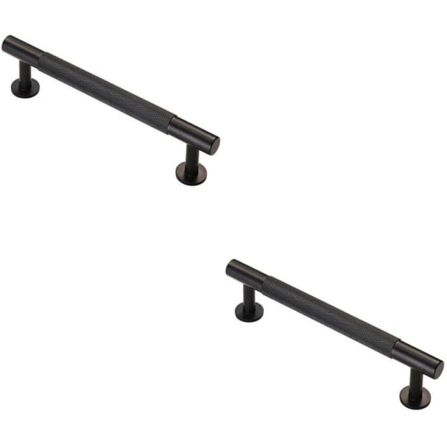 Loops 2x Knurled Bar Door Pull Handle 158 x 13mm 128mm Fixing Centres Matt Black unisex
