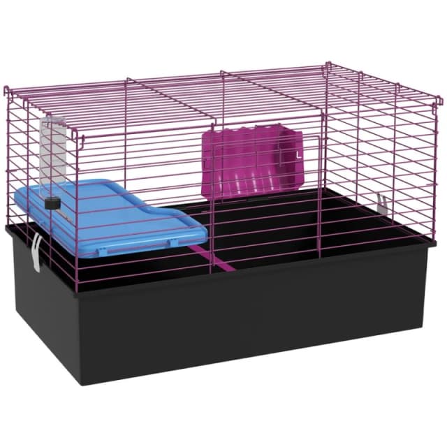 PawHut Small Animal Cage, Rabbit Guinea Pig Hutch, Pet Playhouse, Black D51-157V01BK