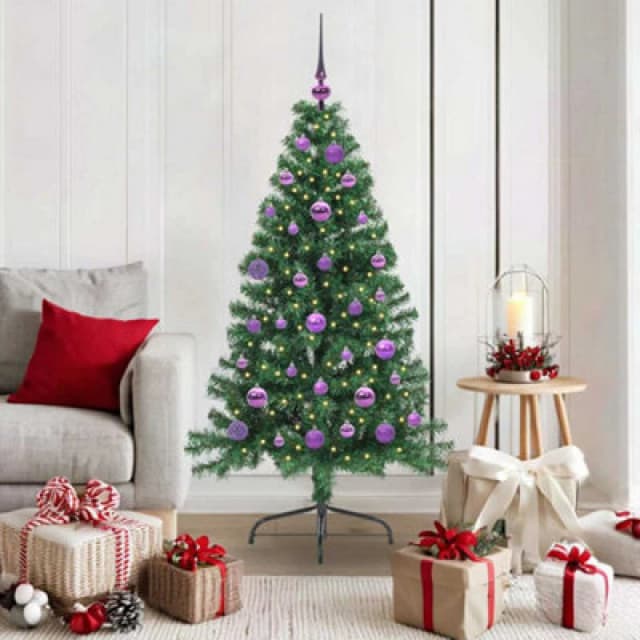 vidaXL Artificial Pre-lit Christmas Tree with Lilac Balls Green 150cm PVC, Green 3397004