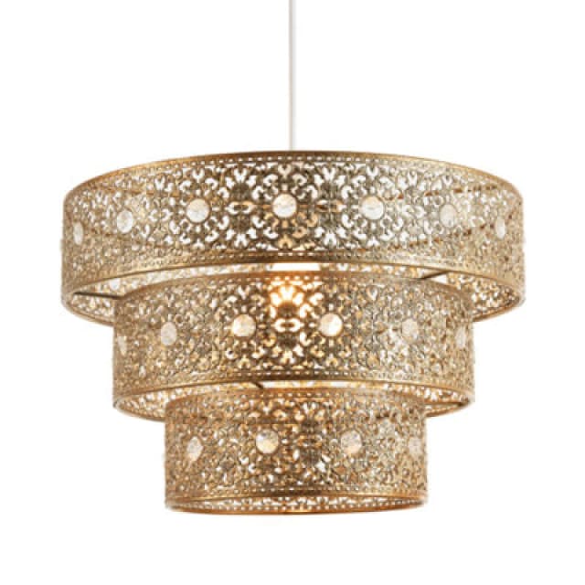 Happy Homewares Polished Gold Acrylic Gem Moroccan Style Triple Tier Pendant Lighting Shade