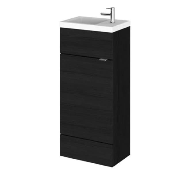 Hudson Reed Fusion Floor Standing 1 Door Vanity Unit & Polymarble Basin Compact, Sink Vanity Unit, Charcoal Black, 400mm