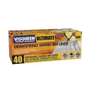 Visqueen Ultimate Drawstring Swing Bin Liner 30 Litre White Pack of 40