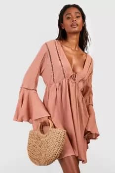 Tie Detail Frill Sleeve Beach Mini Dress