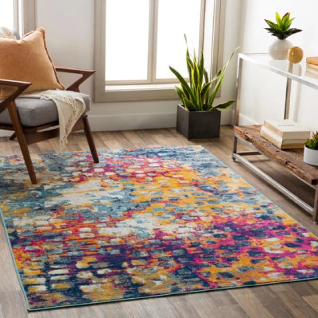 Livabliss Abstract Modern Marble Saffron Amaya Area Rug 160 X 215cm - Easy Care, Non Shedding, Ideal For Living Room & Bedroom