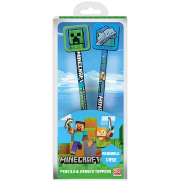 Minecraft Minecraft Icon Pencil and Topper Pack of 2 in Light Blue Light Blue One Size Unisex 5063527936509