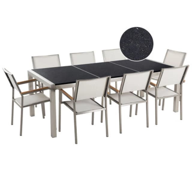 Beliani Garden Dining Set 8 Seater Grosseto Triple Plate Granite Polished Black/ White