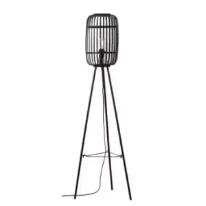 Mathias Base & Shade Floor Lamp, Dark Bamboo, Plywood With Matt Black Paint