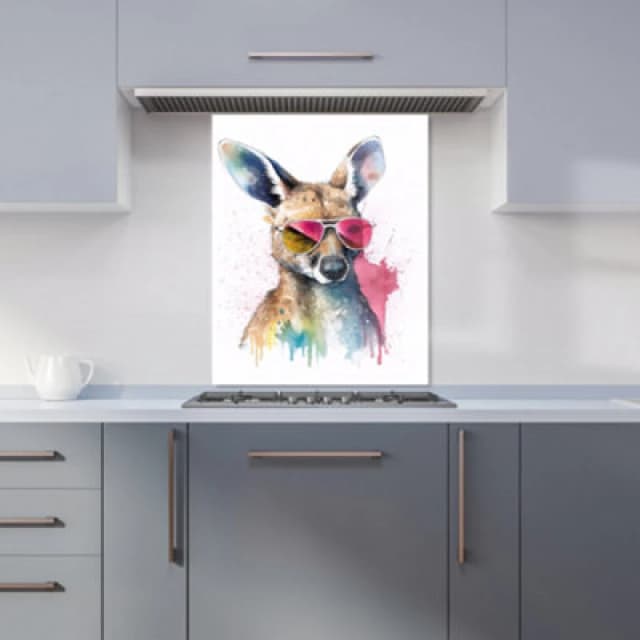 Warren Reed Designer Wallaby In Pink Glasses Kitchen Splashback