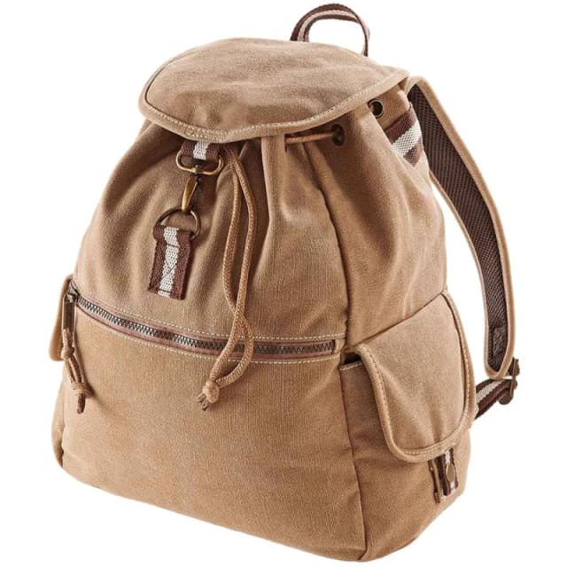 Quadra Mens Vintage Canvas Backpack in Tan Tan Male