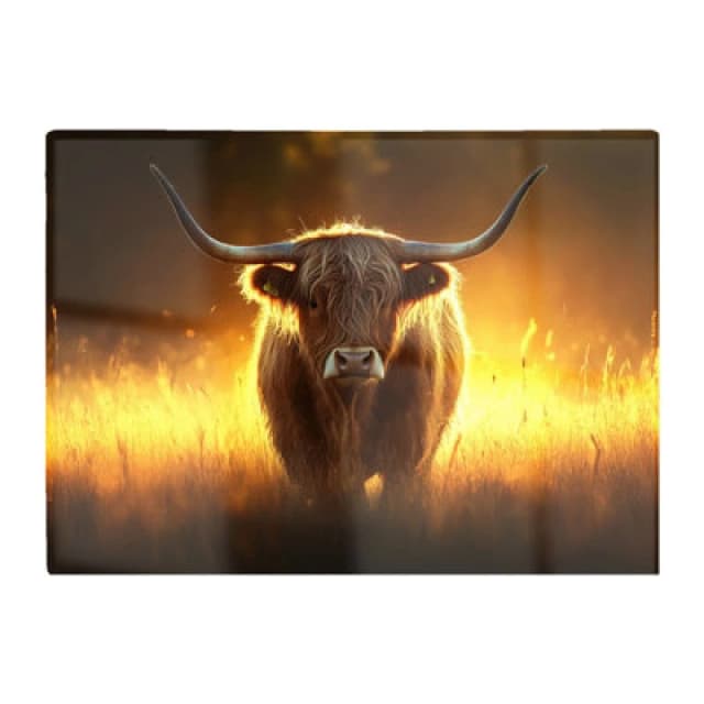 Warren Reed Designer Highland Cow Sunset Glass Chopping Board
