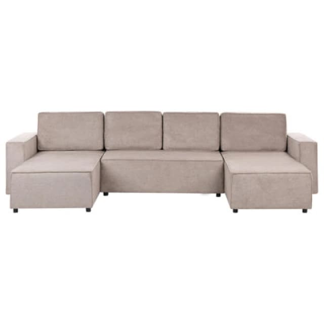 Beliani U-Shape Sofa Bed 4 Seater Vatne Fabric Light Brown With Storage