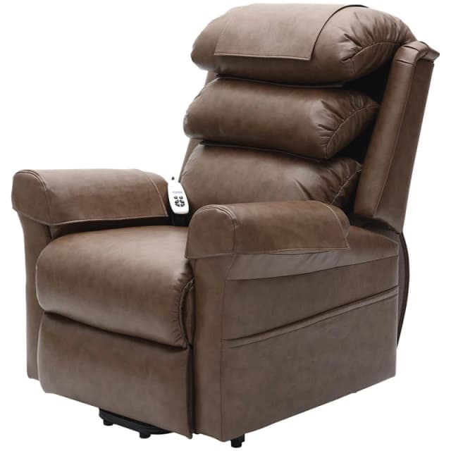 Loops Dual Motor Rise and Recline Armchair - Waterfall Pillow - Nutmeg PU Leather Multi