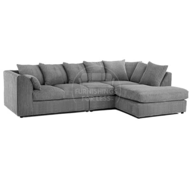 Furnishings For Less UK Luxor Grey Jumbo Cord Large 5 Seater Corner Sofa Long Right Hand Facing
