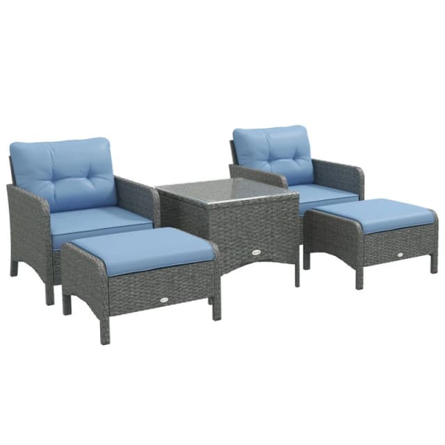 Outsunny 5pc PE Rattan Patio Furniture Set - Blue 860-066V70GY