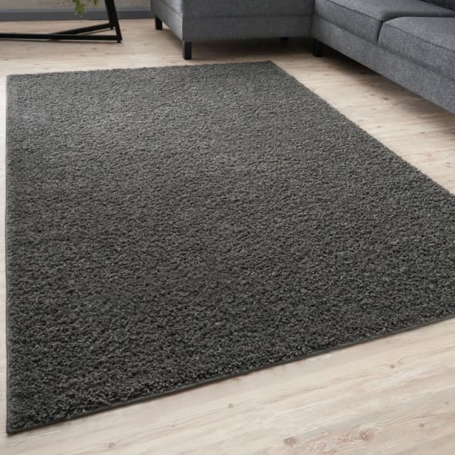 THE RUGS Shaggy Rugs Dark Grey Living Room Rug - Soft Fluffy Thick Carpet For Bedrooms & Kitchen Easy To Clean Home Decor Rugs Size: 80cm x 300 cm