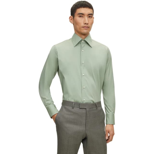 Boss Mens Long Sleeve Plain Shirt Light/Green male 14.5 inch