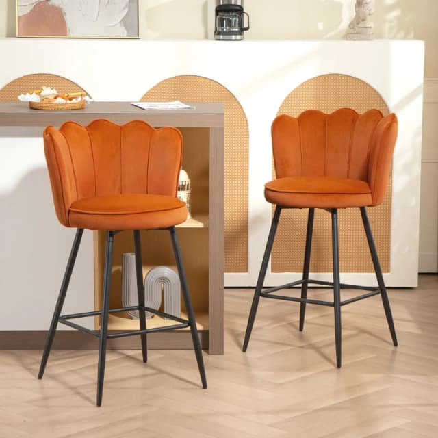 HOMCOM HOMCOM Set of 2 Barstools with Petal Backrest for Kitchen Island Orange Orange One Size Unisex 5063603691100