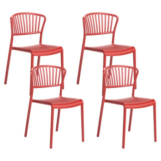 Beliani Set Of 4 Garden Chairs Gela Red