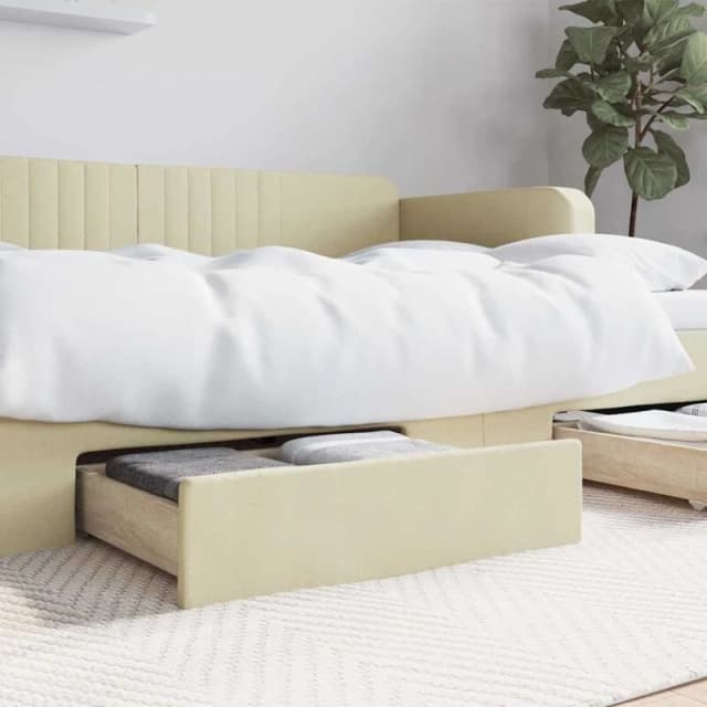 vidaXL Bed Drawers 2 Pcs Cream Engineered Wood and Faux Leather, Cream 833924
