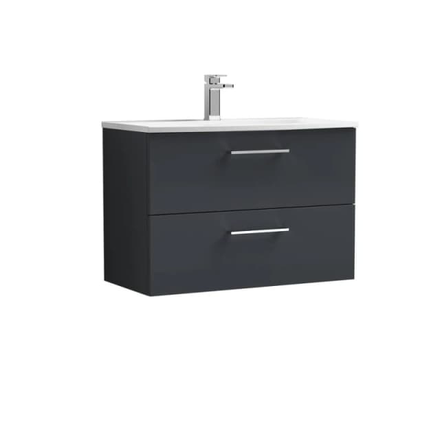 Balterley Bathroom 2-Drawer Wall-Hung Curved Basin Unit, Dark Grey, 800mm in Grey Grey Unisex