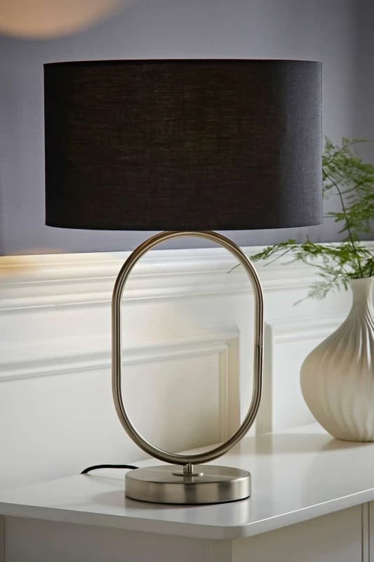 ValueLights ValueLights Antonia Fabric Drum Lamp Shade Brushed Chrome Oval Table Lamp in Black One Size Unisex 5059406064715