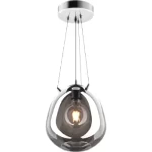 Moon 25cm Dome Pendant Ceiling Light, Smokey, Chrome, 1x E27