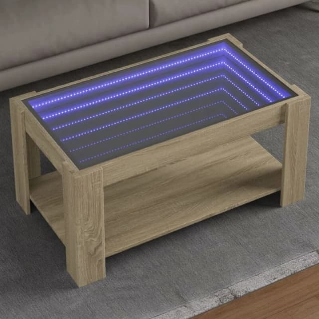 vidaXL Coffee Table with LED Sonoma Oak 93x53x45cm Engineered Wood, Brown 847555