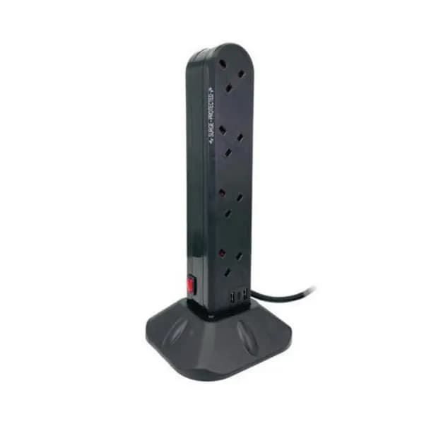 Connekt Gear Connekt Gear 8 Way Surge Protected Socket Tower Block with USB Ports UK 27-8020S to USB 27-8020S/USB