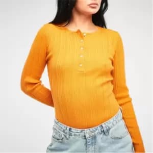 Missguided Button Front Rib Knit Bodysuit - Beige