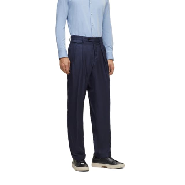 Boss Mens Tailored Fit Pleated Trousers Blue male 32W R