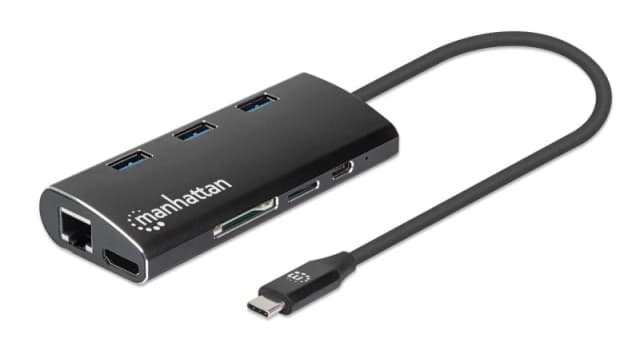 Manhattan Manhattan USB-C Dock/Hub with Card Reader Ports (x6): Ethernet HDMI USB-A (x3) and USB-C With Power Delivery (100W) to USB-C Port (Note addi