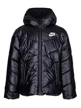 Nike Kids Girls Chevron Padded Outerwear Insulation Jacket - Black, Size 6-7 Years, Women