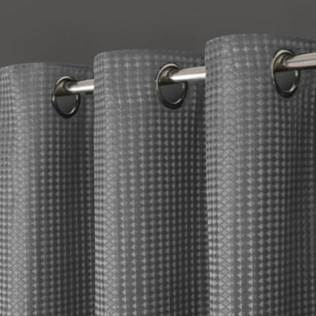 Velosso Waffle Weave Total Blackout Jacquard Eyelet Header Curtains - Silver