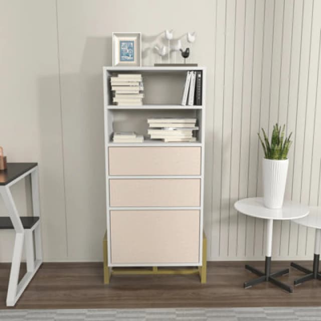 Decorotika - Utopie Modern Bookshelf Shelving Unit Bookcase Display Unit With Cabinets - White And Beige, Multi UTP54BC03