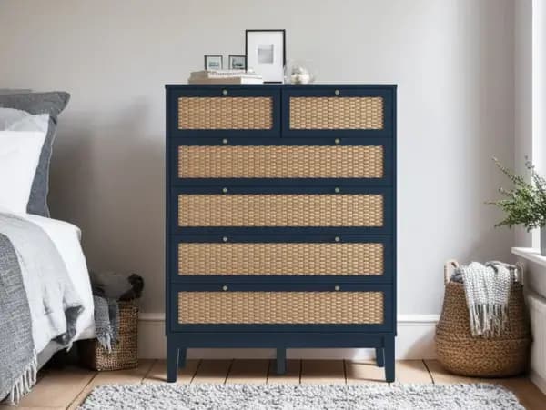 LPD Bordeaux Rattan and Blue 42 Drawer Chest of Drawers