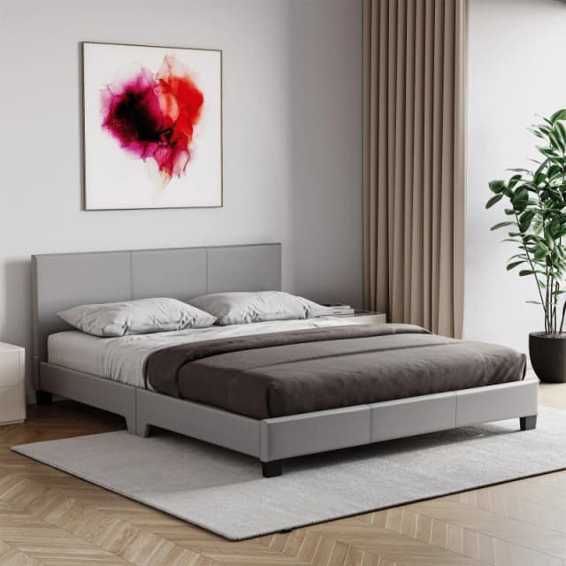 Lassic Lisbon King Size Faux Leather Bed With Mattress Grey unisex King Size