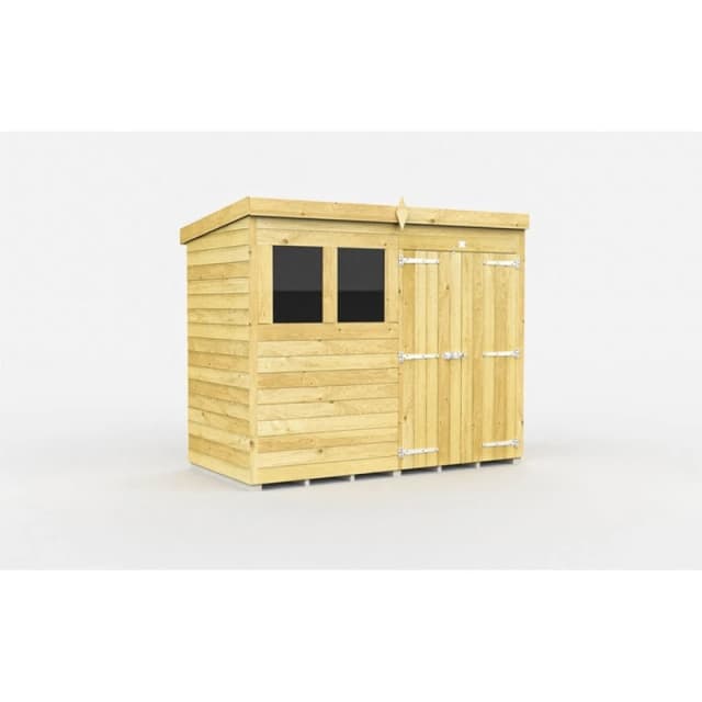 Buttercup Farm 8 x 4 Feet Pent Shed - Double Door W/ Windows - L118 x W243 x H201cm in Brown Brown Unisex