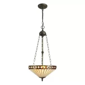 Luminosa Lighting - 3 Light Uplighter Ceiling Pendant E27 With 40cm Tiffany Shade, Amber, Crystal, Aged Antique Brass