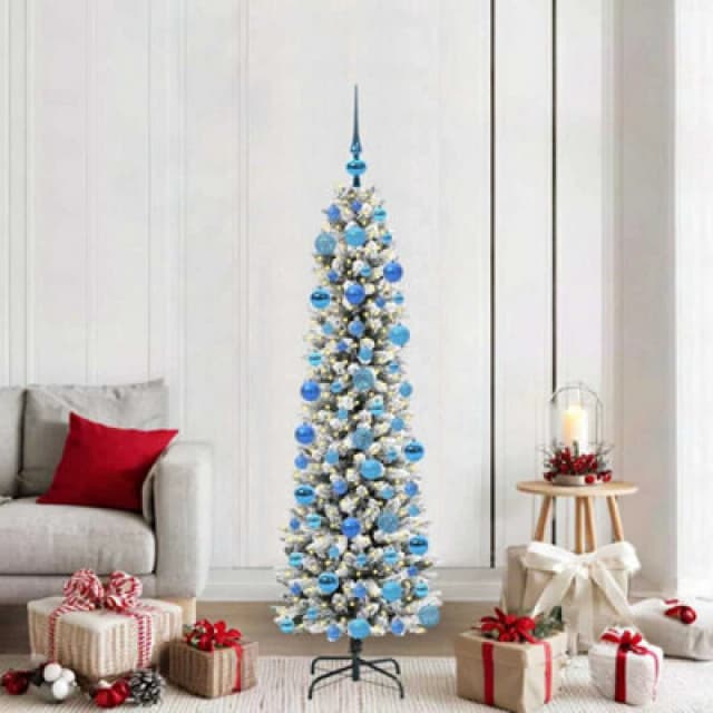 vidaXL Artificial Christmas Tree with 300 LEDs, Blue Balls Green and white 180 cm, Green 3396112