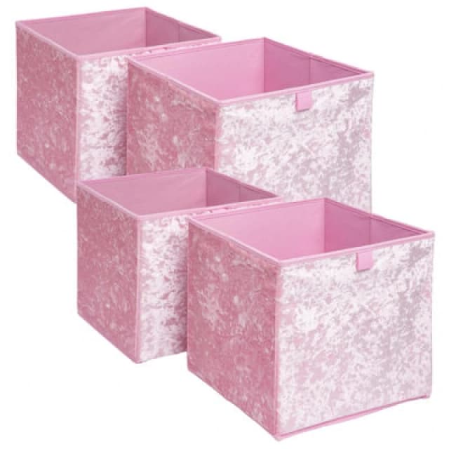 OHS OHS Pack of 4 Crushed Velvet Folding Storage Box Cube in Light Pink Light Pink One Size Unisex 5027434150540